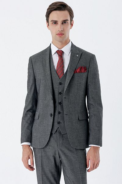 İmza Black Patterned Swallow Collar Vest 6 Drop Slim Fit Slim Fit Classic Suit1001235159