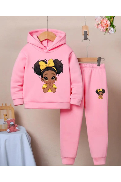 CINARIUM Girl's Hooded Bottom Top Tracksuit Set