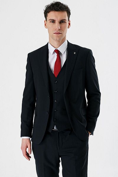 İmza Dark Navy Blue Swallow Collar Vest 6 Drop Slim Fit Slim Fit Classic Suit1001235165