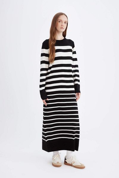 DeFacto Regular Fit Striped Long Sleeve Maxi Knitwear Dress 3113786
