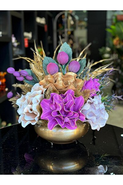 TASARIMHMODA Yapay Çiçek Aranjmalı Antik Yassı Vazo No:10