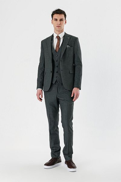 İmza Dark Anthracite Swallow Collar Vest 6 Drop Slim Fit Classic Suit 1001240155