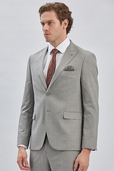 İmza Gray Striped Slim Fit Suit - Swallow Collar, Lined, 6 Drop1001240175