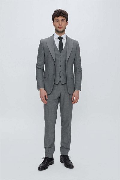 İmza Gray Striped Swallow Collar Lined Vest 6 Drop Slim Fit Slim Fit Classic Set1001230160