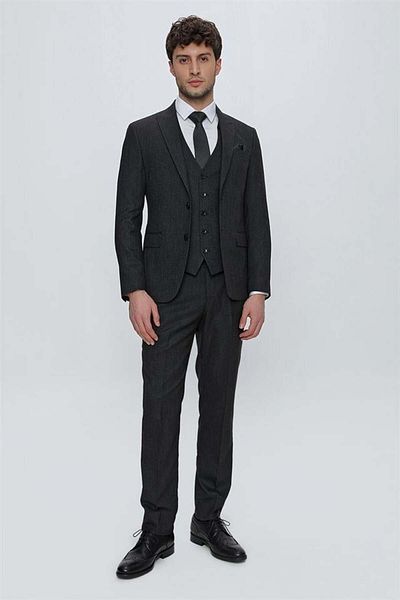 İmza Black Collar Vest Lycra 6 Drop Slim Fit Suit 1001225180