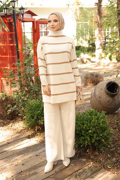 Şule Giyim Striped Thick Knit Knitwear Set