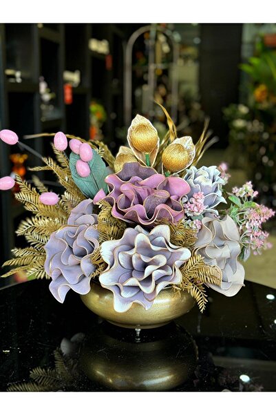 TASARIMHMODA Yapay Çiçek Aranjmalı Antik Yassı Vazo No:8