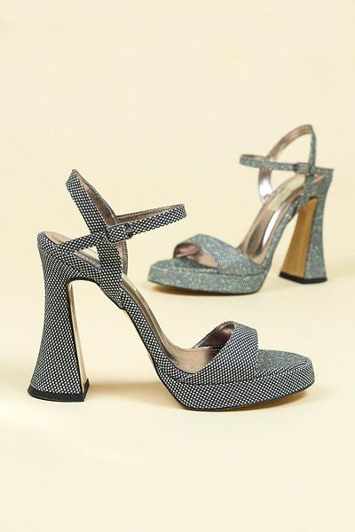 Birikon Glitter Mesh Single Band Platform Heels PLATINUM