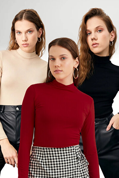 Bipantolon Kadın Bordo Krem Siyah 3'lü Body