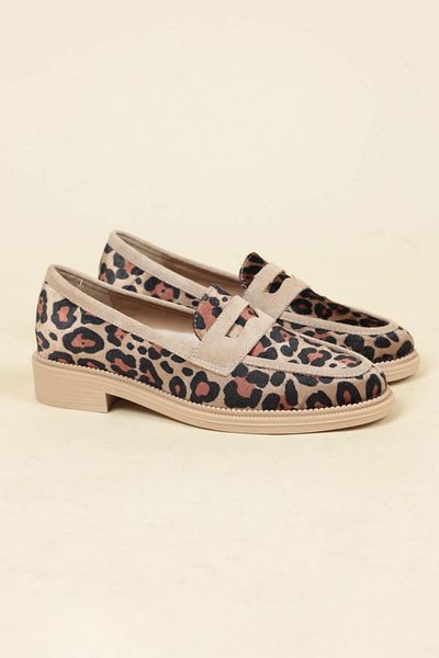 Birikon Loafer din catifea leopard cu garnitură din piele intoarsa TEN
