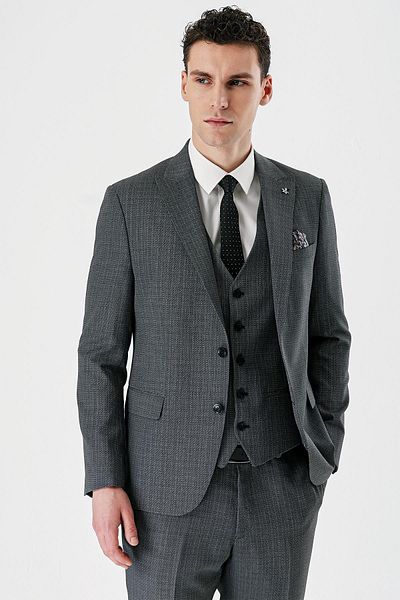 İmza Black Patterned Swallow Collar Vest 6 Drop Slim Fit Slim Fit Classic Suit1001240157