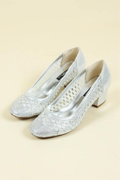 Birikon Laser Stone Low Heel Shoes SILVER