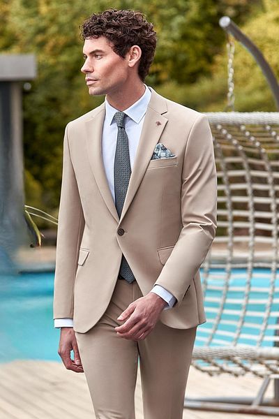 İmza Stone Color Mono Collar Double Slit Lycra 6 Drop Slim Fit Slim Fit Classic Suit1001240164