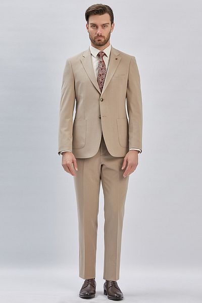 İmza Dark Beige Slim Fit Casual Dress - Mono Collar, Lined and Lycra 6 Drop Set1001240171