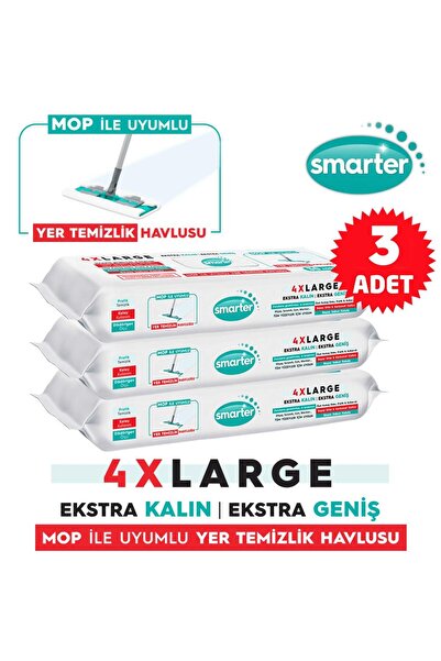 SMARTER 3 Adet Yer Temizlik Havlusu Bezi 4XL Mopa Uyumlu Yüzey Beyaz Sabun Ko...