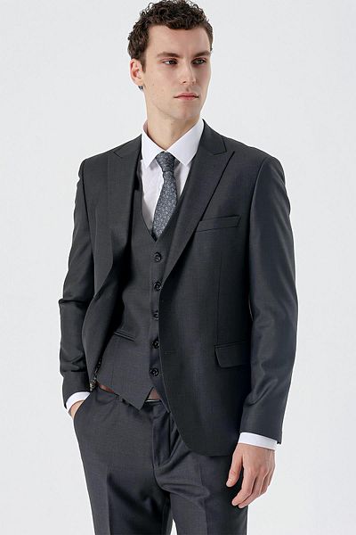 İmza Dark Anthracite Swallow Collar Vest 6 Drop Slim Fit Slim Fit Classic Suit1001235166
