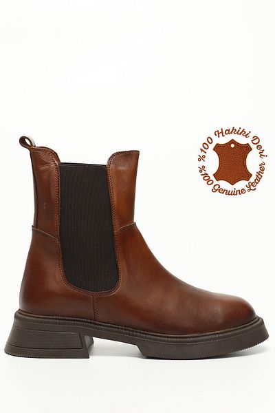 GÖNDERİ(R) Women / Girls Tan Antique Thick Sole Genuine Leather Chelsea Boots