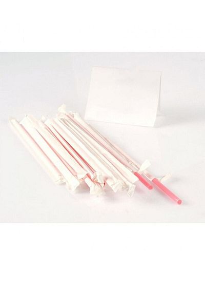 BAKOM AMBALAJ Straight Wrapped with Paper Straws - 200 Disposable Hygienic Straws