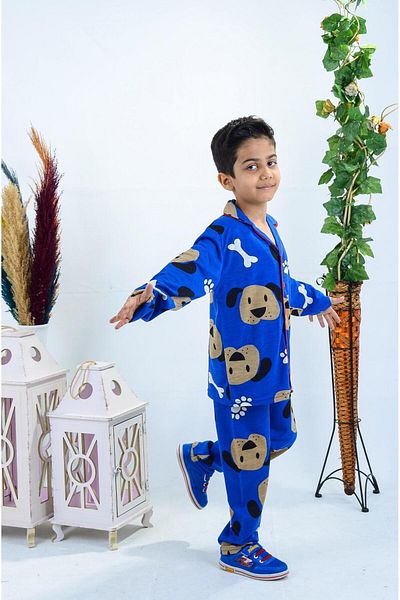 MAXI DRY Set Pijama Copii, Imprimat Caine, 3-14 Ani