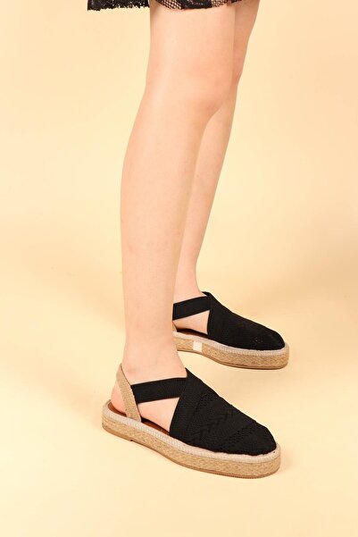 Birikon حذاء باليه تريكو أسود - تصميم مفتوح من الخلف