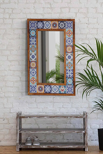 tablohouse Dekoratif Ayna Ahşap Mobilya Çerçeveli Seramik Çini Desenli