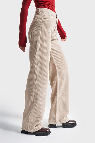 its basic Pantaloni de damă, culoare bej, 29w457, cu picior lat, din catifea groasă