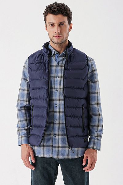 İmza Dark Navy Blue Stand Collar Casual Puffer Vest1009235150