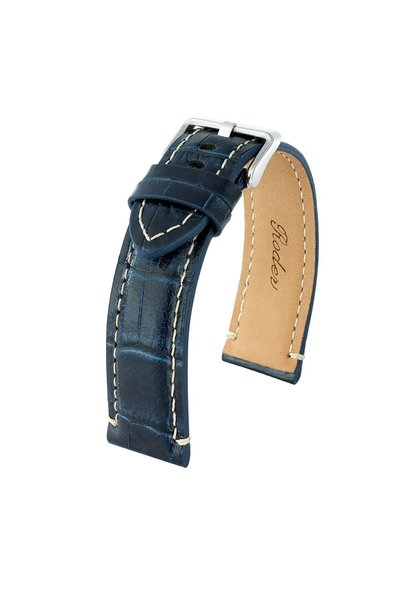 RODER R4137W Leather Strap - Navy-White - 24mm