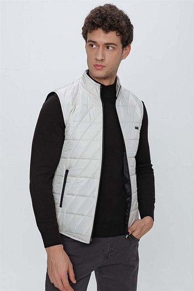 İmza Vestă pufă ocazională matlasată cu guler de culoare piatră1009225153