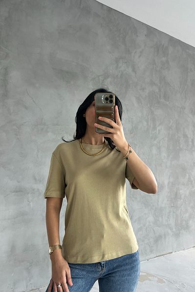 Seda Yalçın Atelier Light Khaki Short Sleeve Basic T-Shirt