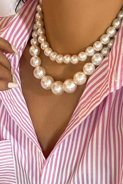 New Obsessions Set of 2 Peel-less Pearl Necklace - Special Coating