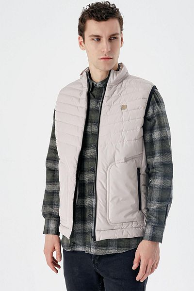 İmza Stone Colored Stand Collar Filled Casual Puffer Vest1009235152