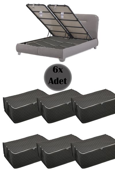 ADARYA HOME 6 Pieces Quilted under Base Storage 60X40X22 (Gray)