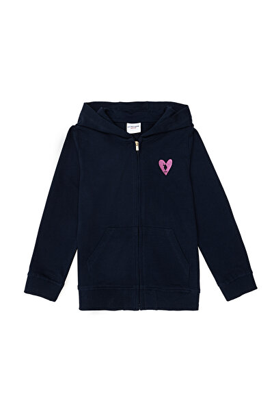 U.S. Polo Assn. Kız Çocuk Lacivert Fermuarlı Basic Sweatshirt 50296390-VR033