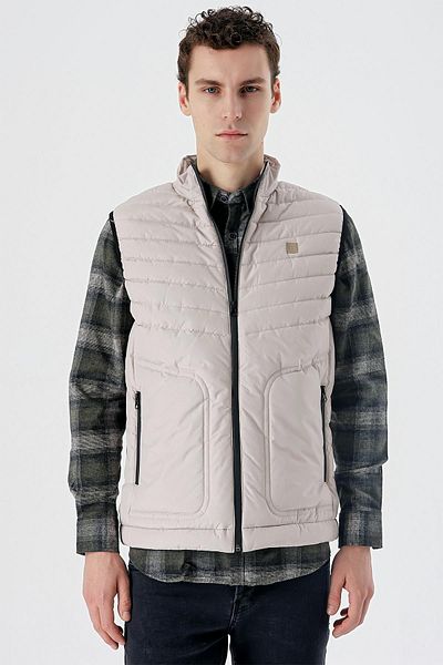 İmza Stone Colored Stand Collar Filled Casual Puffer Vest1009235152