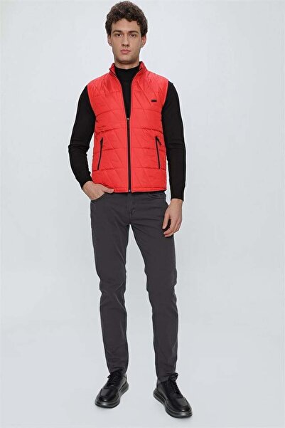 İmza Ανοιχτό κόκκινο γιακά με καπιτονέ casual φουσκωτό γιλέκο 1009225153