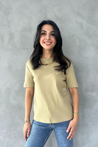 Seda Yalçın Atelier Light Khaki Short Sleeve Basic T-Shirt