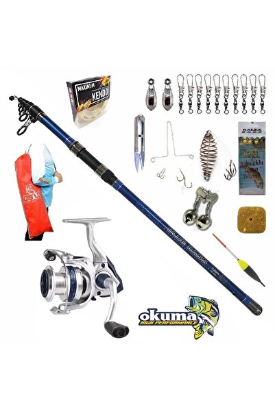 Okuma Aria-6000a Kendo Blue Bass 420cm 100-250gr Profesyonel Surf Sazan Kıyı Olta Takımı Seti