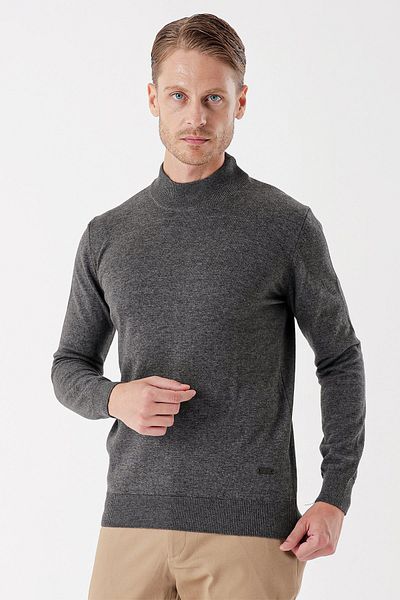 İmza Gray Long Sleeve Knitted Half Turtleneck Cotton Classic Comfort Fit Knitwear1012235001