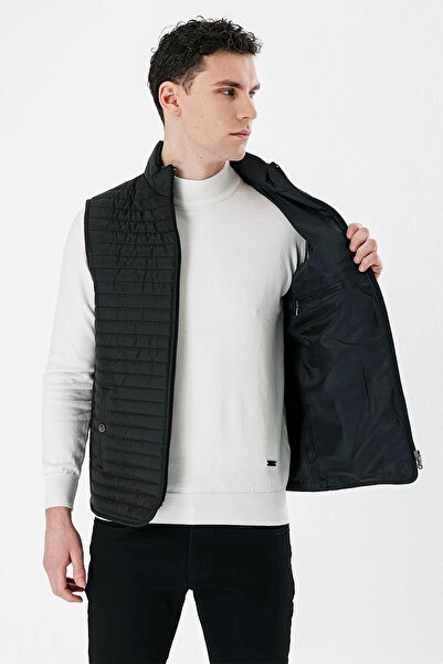 İmza Black Stand Collar Quilted Classic Slim Fit Vest1009235151