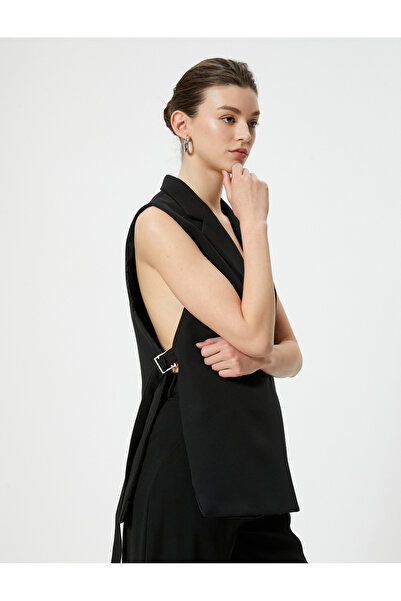 Koton Uzun Yelek Yanları Yırtmaçlı Kemer Detaylı Kruvaze Yaka