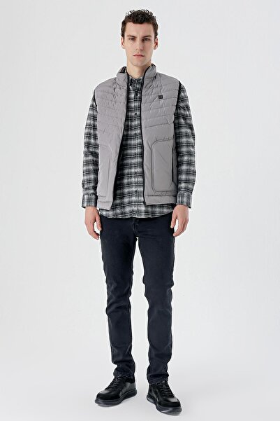 İmza Gri Dik Yaka Dolumlu Casual Şişme Yelek 1009235152