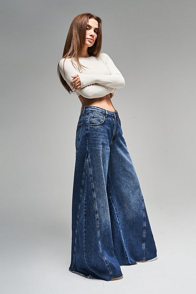 its basic Pantaloni Palazzo de damă albastru închis - 2w47, 100% Koton, Super Fit