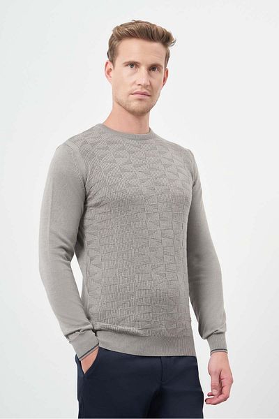 İmza Gray Long Sleeve Self Patterned Knitted Crew Neck Classic Slim Fit Knitwear 1012245200