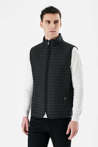 İmza Black Stand Collar Quilted Classic Slim Fit Vest1009235151