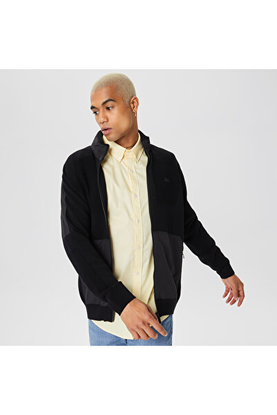 Lacoste Men's Stand Collar Zippered Removable Hooded Black Sweater