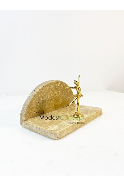 Modestmar Travertine Marble Napkin Holder Half Circle Napkin Holder with Gold...