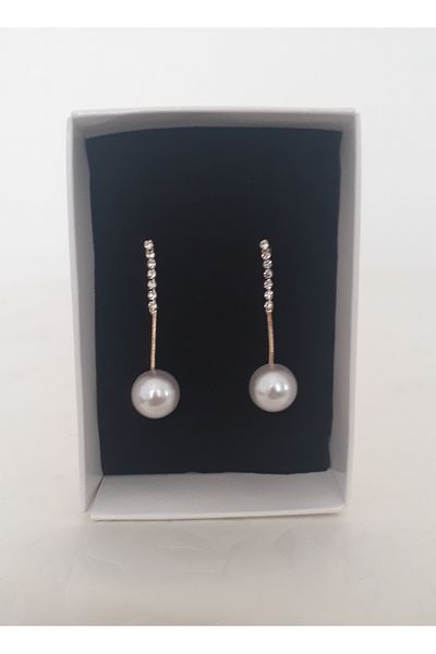 ER TAKI Stoned Gold Colored Dangle Pearl Stylish Engagement Henna Wedding Evening Dress Earrings