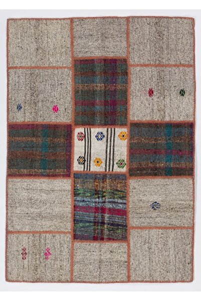 Tekin 135x190 cm El Yapımı Eski Patchwork Kilim Rug, Diğer Ölçüleri Mevcut