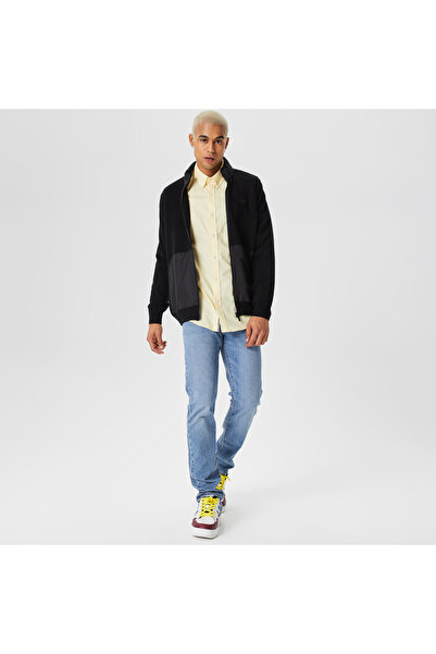 Lacoste Men's Stand Collar Zippered Removable Hooded Black Sweater